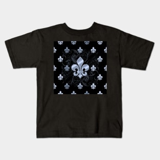 Fleur de Lys-Black & Silver Kids T-Shirt